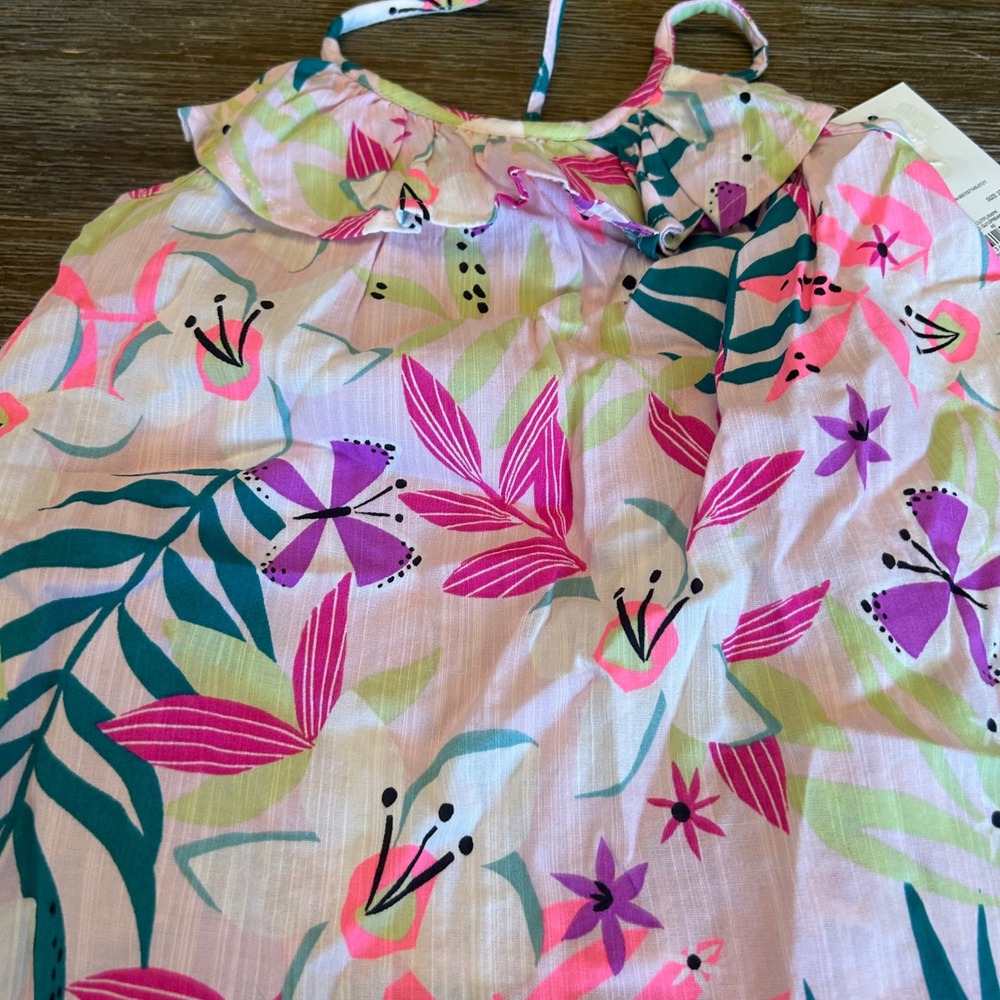 Ruffle Neck Tank and Shorts Set Girls 3T Pink Tropical Floral Jumping Beans - Picture 2 of 5